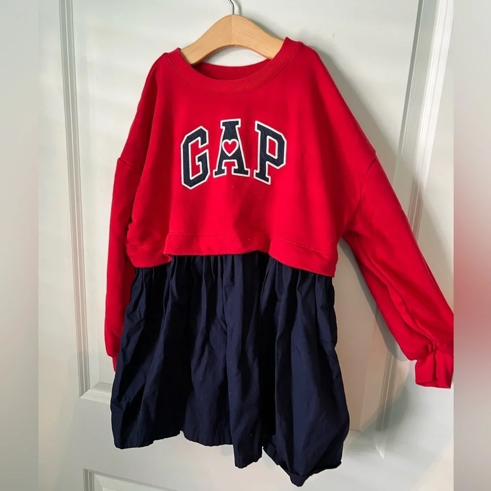 GIRLS Gap 2-in-1 Vintage Soft Sweatshirt Dress | Holiday| navy + red